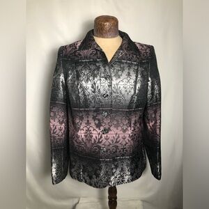 Women’s Blazer. Shiny Black,Pink,Silver. Size 10.